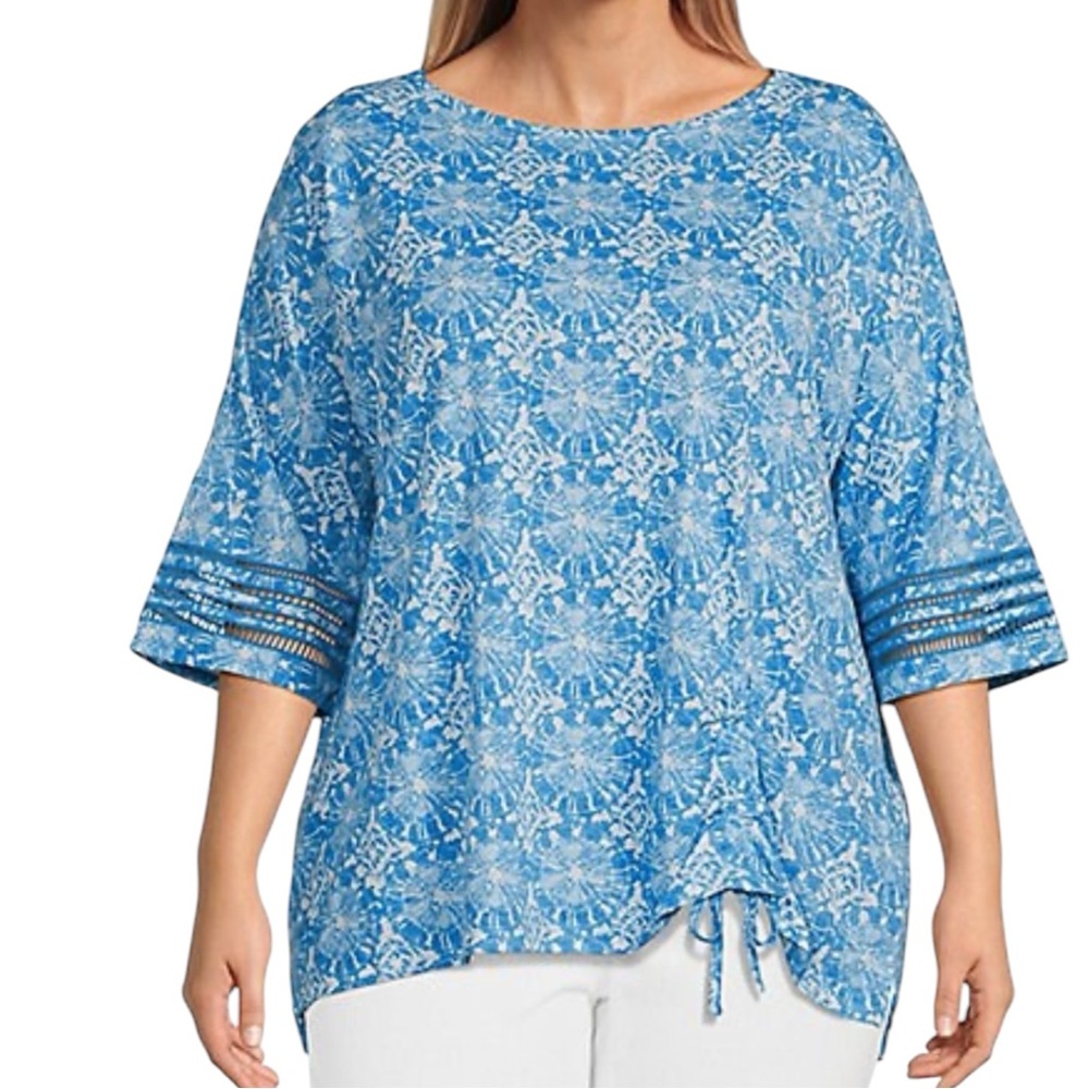 Ali Miles Linen Blend Artsy Tunic Top Size XL